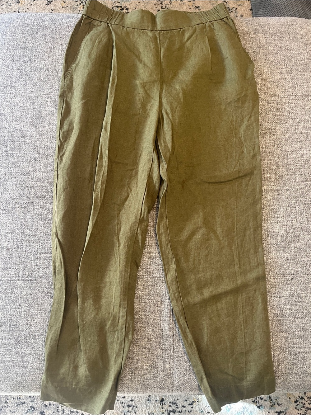 Sisley Olive Green Relaxed Linen-Blend Tapered Pants